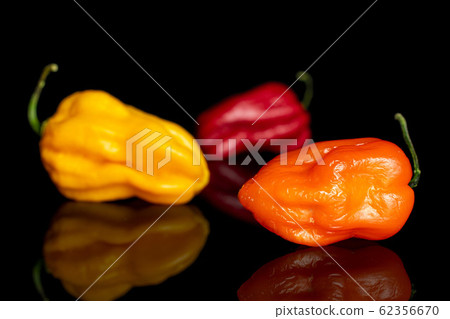 Hot chili pepper isolated on black glass Hot chili pepper isolated on black glass 62356670