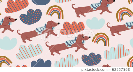 Vector seamless pattern with cute dachshund dogs - Stock Illustration ...