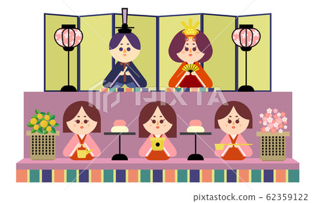 Illustration of two-stage hinadan and hina doll Illustration of two-stage hinadan and hina doll 62359122