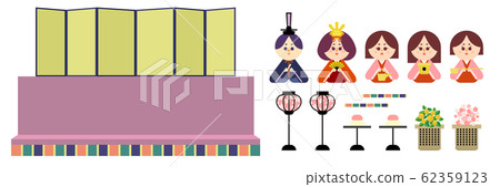 Illustration set that makes it easy to cut out two-stage hinadan and dolls Illustration set that makes it easy to cut out two-stage hinadan and dolls 62359123