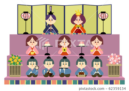 Illustration of three-stage hinadan and hina doll 62359134