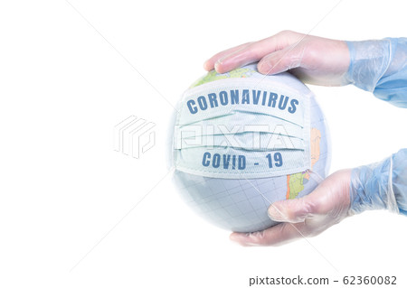 Globe in mask with coronavirus words Globe in mask with coronavirus words 62360082