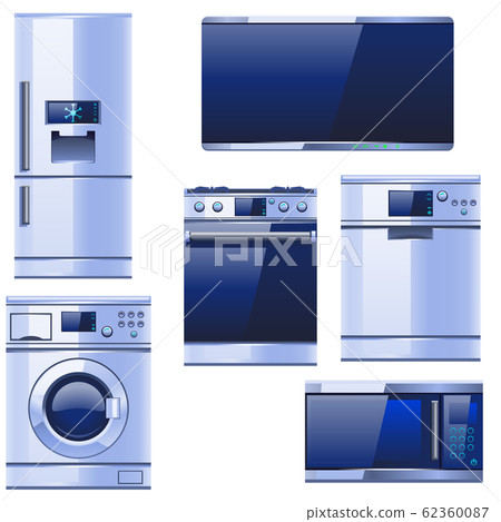 different kitchen equipment coloured realistic 62360087