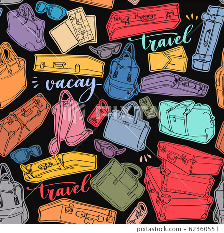 Seamless pattern travel elements and luggage. - Stock Illustration ...