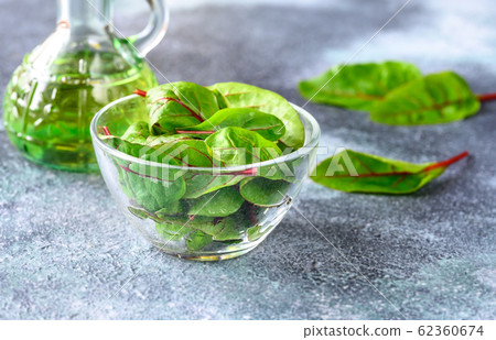 Glass bowl of red chard Glass bowl of red chard 62360674