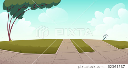 Park or city area with paths, green lawns and tree 62361387