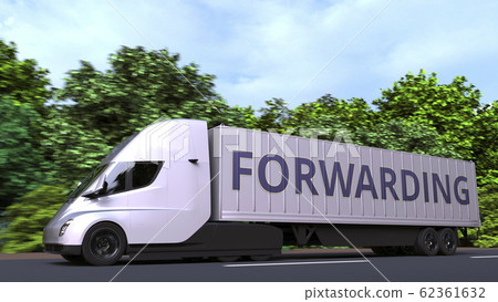 Trailer truck with FORWARDING text on the side. 3D rendering 62361632