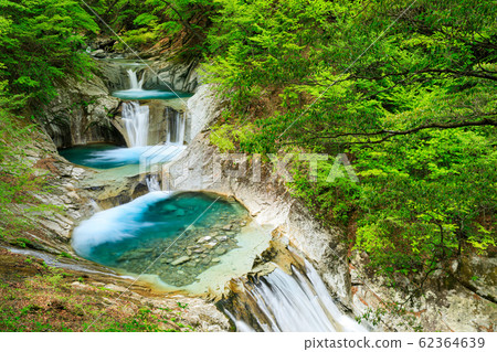 山梨縣_ Nanatsugama 5級瀑布鮮綠色 山梨縣_ Nanatsugama 5級瀑布鮮綠色 62364639