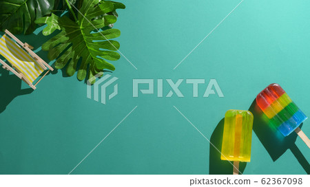 Top view of minimal summer concept with popsicles 62367098