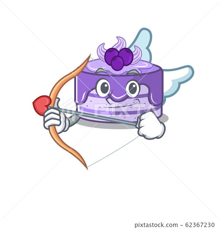 Sweet blueberry cake Cupid cartoon design with arrow and wings 62367230