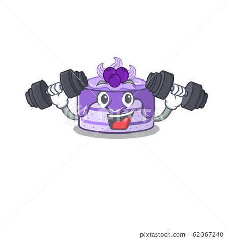 Sporty Fitness exercise blueberry cake mascot design using barbells 62367240