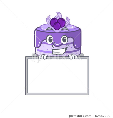 Blueberry cake cartoon design concept grinning with board Blueberry cake cartoon design concept grinning with board 62367299