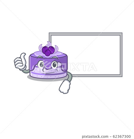 Thumbs up of blueberry cake cartoon design having a board Thumbs up of blueberry cake cartoon design having a board 62367300