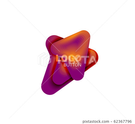 Arrow logo template. Or play or download button logotype template. Minimal geometrical design, 3d geometric bold symbol in relief style with color blend steps effect. Vector Illustration Arrow logo template. Or play or download button logotype template. Minimal geometrical design, 3d geometric bold symbol in relief style with color blend steps effect. Vector Illustration 62367796