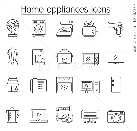 Home appliance icons set in thin line style - Stock Illustration ...