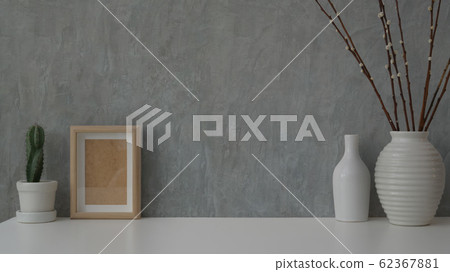 Close up view of minimal workspace on white table Close up view of minimal workspace on white table 62367881