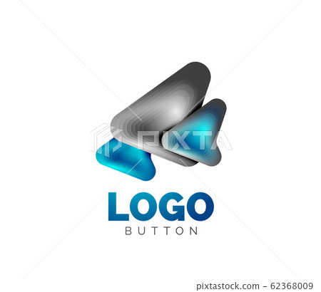 Arrow logo template. Or play or download button logotype template. Minimal geometrical design, 3d geometric bold symbol in relief style with color blend steps effect. Vector Illustration Arrow logo template. Or play or download button logotype template. Minimal geometrical design, 3d geometric bold symbol in relief style with color blend steps effect. Vector Illustration 62368009