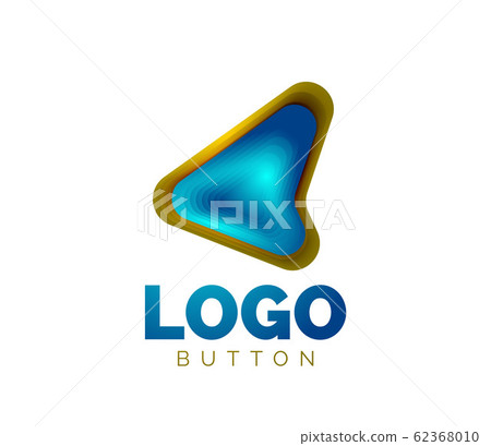 Arrow logo template. Or play or download button logotype template. Minimal geometrical design, 3d geometric bold symbol in relief style with color blend steps effect. Vector Illustration Arrow logo template. Or play or download button logotype template. Minimal geometrical design, 3d geometric bold symbol in relief style with color blend steps effect. Vector Illustration 62368010