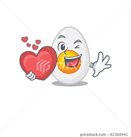 Romantic boiled egg cartoon picture holding a heart 62368441