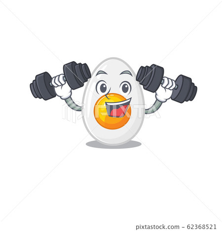 Sporty Fitness exercise boiled egg mascot design using barbells Sporty Fitness exercise boiled egg mascot design using barbells 62368521