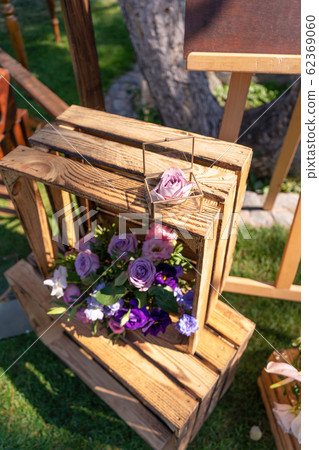 Decorative element from wooden boxes and fresh Decorative element from wooden boxes and fresh 62369060
