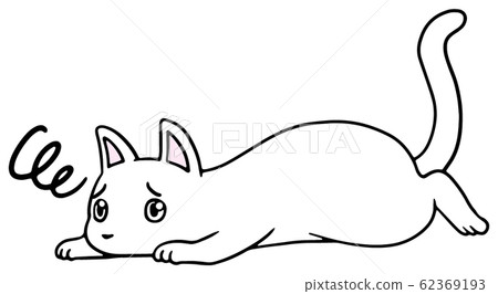 Illustration of a fallen cat (white) _ troubled face 62369193