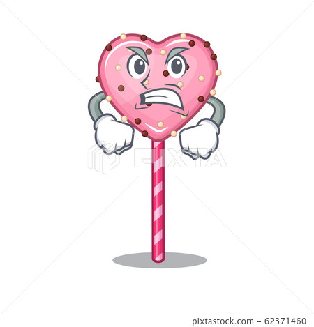Candy heart lollipop cartoon character style having angry face Candy heart lollipop cartoon character style having angry face 62371460