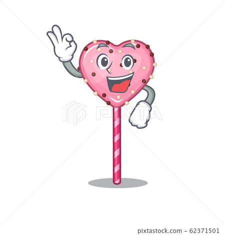 A funny picture of candy heart lollipop making an Okay gesture 62371501