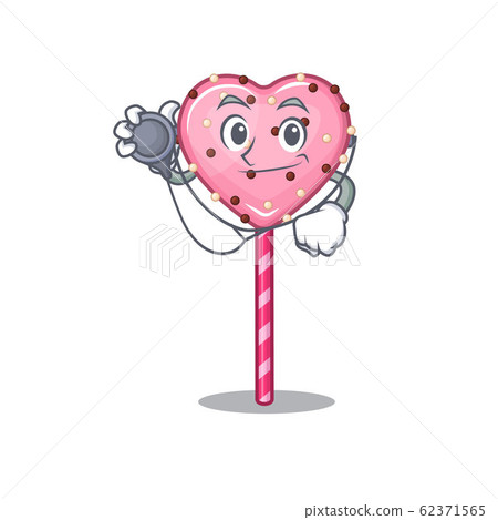 A mascot picture of candy heart lollipop cartoon as a Doctor with tools A mascot picture of candy heart lollipop cartoon as a Doctor with tools 62371565