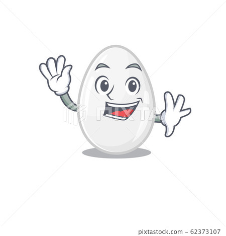 Waving friendly white egg mascot design style 62373107