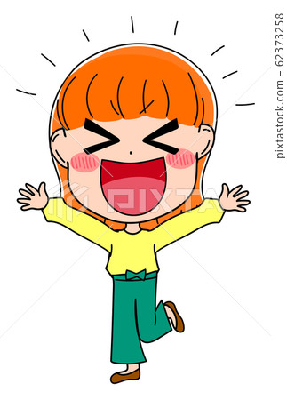 Illustration material cute woman whole body expression pleased 62373258