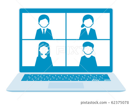 Web meeting on a laptop PC 4 people blue Web meeting on a laptop PC 4 people blue 62375078