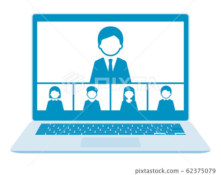 Web meeting with laptop PC 5 people blue Web meeting with laptop PC 5 people blue 62375079