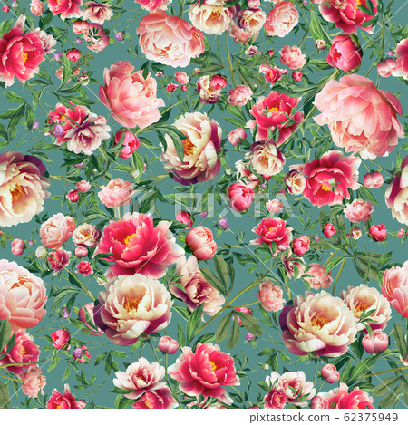 Pink and green floral pattern on a white... - Stock Illustration ...