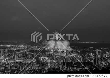 (Sepia) Minato and Kobe Marine Fireworks Festival from the observatory 62377477