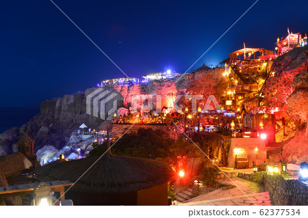 Night oriental restaurant on a cliff of the 62377534