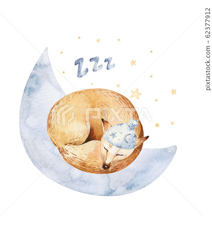 Cute dreaming cartoon fox animal hand drawn... - Stock Illustration ...