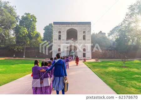 Indian school girls near the Humayun's Tomb entrance, New Delhi, India Indian school girls near the Humayun's Tomb entrance, New Delhi, India 62378670