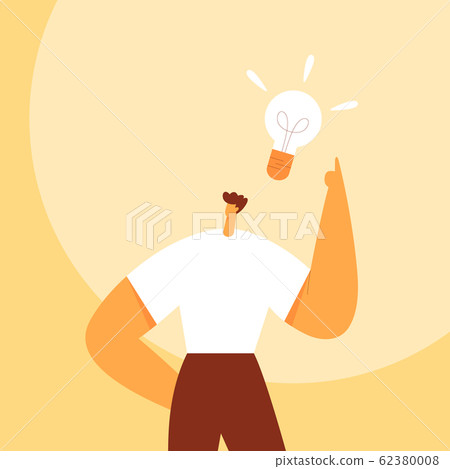 Light bulb over the man head. Business concept of creating new good ideas or thoughts. 62380008