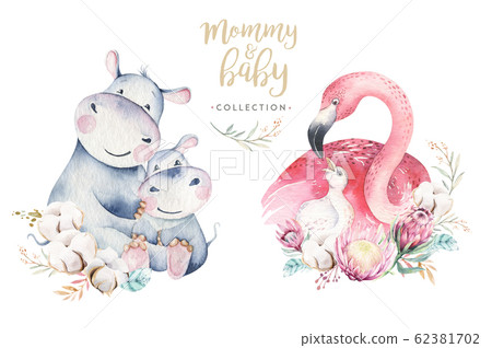 Watercolor Cute Cartoon Illustration With Cute Stock Illustration