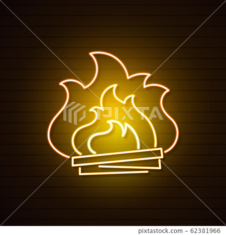 Neon bonfire illustration on a brick background - Stock Illustration ...