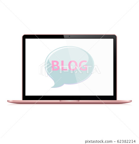 Blog online concept. Modern rosegold color laptop 62382214