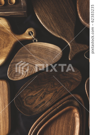 Set of cutting boards on wooden background 62383235