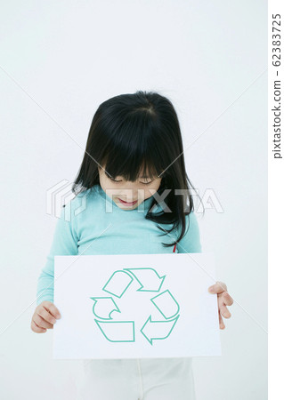 Girl with a recycling mark Girl with a recycling mark 62383725