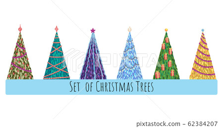 Set of christmas trees. Cute design for christmas card. Vector cartoon illustration. 62384207