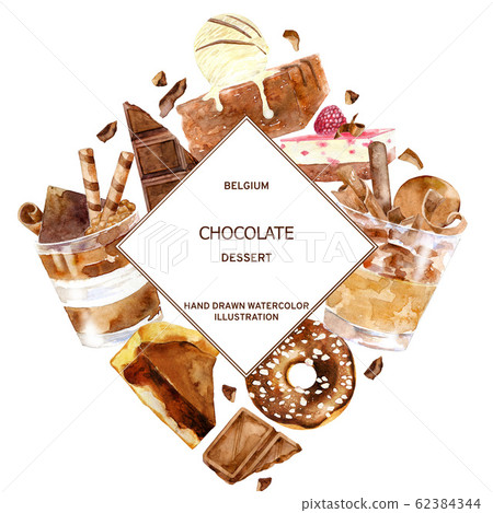 Watercolor dessert collection in frame. 62384344