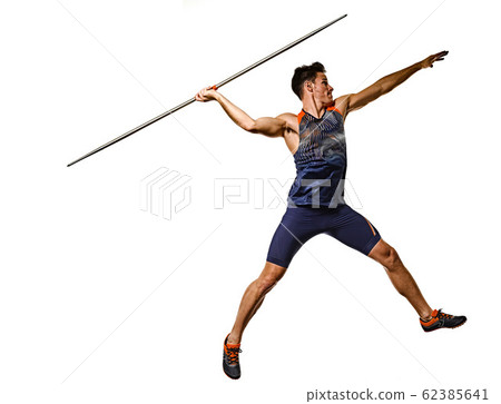 young man athletics Javelin athlete isolated white background 62385641