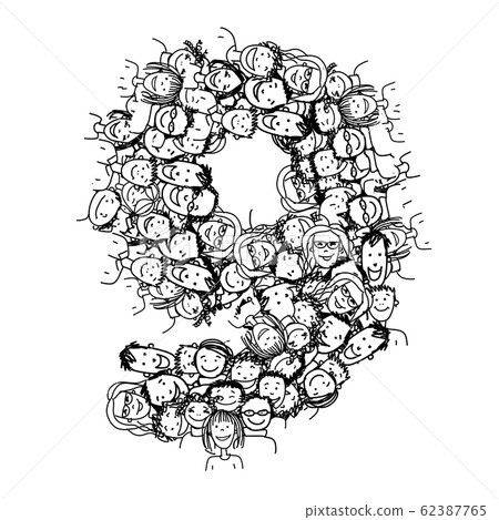 Number nine, people crowd, vector alphabet design Number nine, people crowd, vector alphabet design 62387765