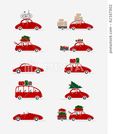 Set of different red cars with luggage for your 62387802