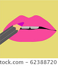 Pencil lipstick paints beautiful pink lips. 62388720